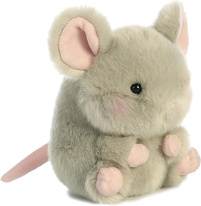 Aurora® Playful Rolly Pet™ Frisk Mouse™ Stuffed Animal - Compact Size for On-the-Go Fun - for Adults, Kids, Birthdays, and Anniversaries - Gray 5 Inches