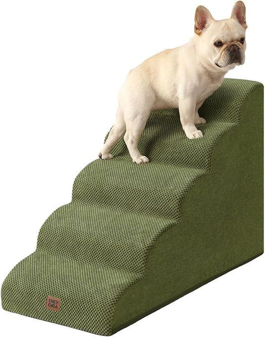EHEYCIGA Curved Dog Stairs Ramp for High Beds 22.6" H, 5-Step Dog Steps for Small Dogs and Cats, Pet Stairs for High Bed Climbing, Non-Slip Balanced Pet Step Indoor, Olive Green