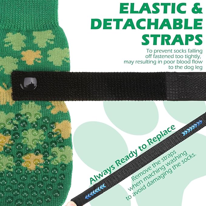 EXPAWLORER Anti Slip Dog Socks to Prevent Licking Paws, Dog Shoes Booties for Small Medium Large Senior Dogs, Traction Control Boots & Paw Protectors for Hardwood Floors St. Patrick's Day Green M