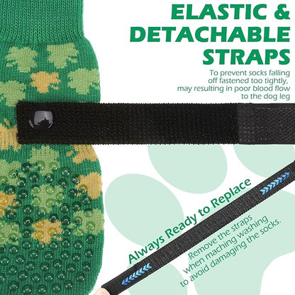 EXPAWLORER Anti Slip Dog Socks to Prevent Licking Paws, Dog Shoes Booties for Small Medium Large Senior Dogs, Traction Control Boots & Paw Protectors for Hardwood Floors St. Patrick's Day Green M