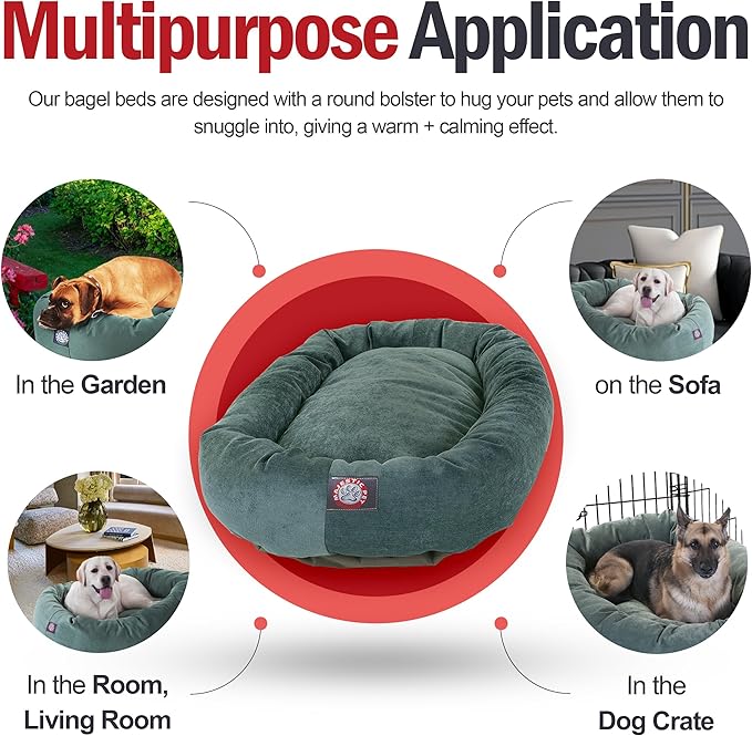 Majestic Pet 52 Inch Micro Velvet Calming Dog Bed Washable – Cozy Soft Round Dog Bed with Spine for Head Support - Fluffy Donut Puppy Mat 52x35x11 (inch) X- Large – Azure