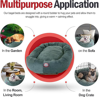 Majestic Pet 52 Inch Micro Velvet Calming Dog Bed Washable – Cozy Soft Round Dog Bed with Spine for Head Support - Fluffy Donut Puppy Mat 52x35x11 (inch) X- Large – Azure