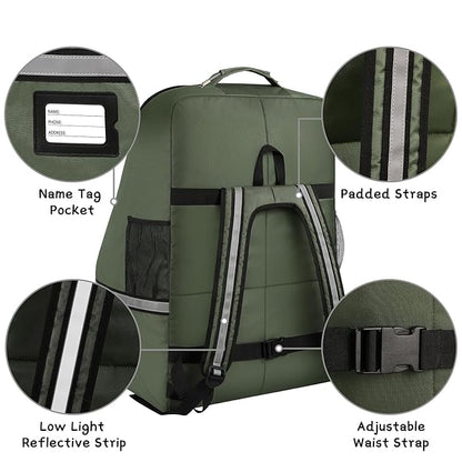 Car Seat Travel Bag,Padded Car Seats Backpack with Steel Cable Handle and Reflective Stripes, Large Durable Carseat Carrier Bag,Airport Gate Check Bag,Infant Seat Travel Bag with Shoulder Strap,Green