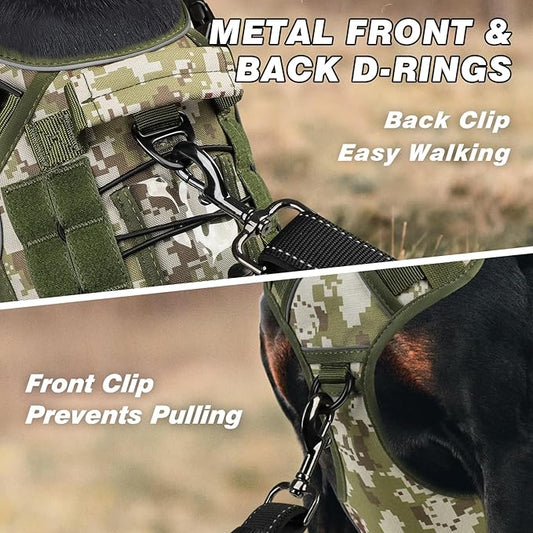 WINGOIN Tactical Dog Harness for Medium Dogs, Heavy Duty No Pull Dog Harness with Handle, Adjustable Reflective Military K9 Pet Vest for Pitbull, Female, Male, Walking, Hunting, Green Camo (M)