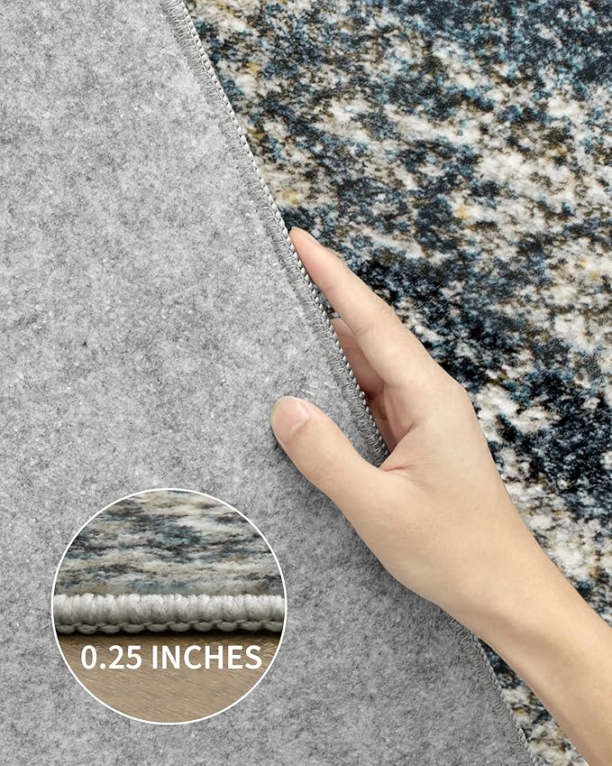 Art&Tuft Runner Rug 2'6x8' - Anti-Slip Backing Abstract Hallway Rug, Stain Resistant Kitchen Rugs, Foldable Machine Washable Area Rug(TPR19-Navy, 2'6x8')