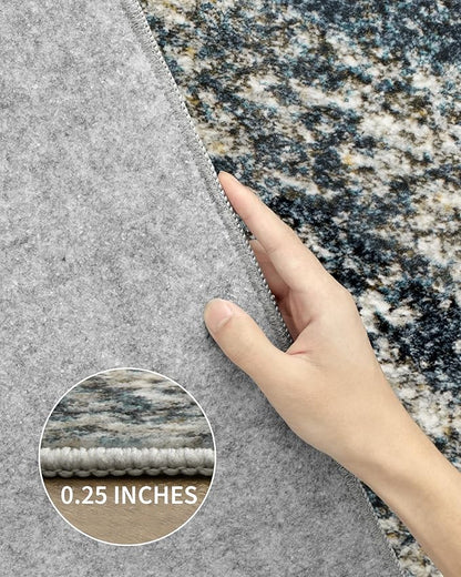 Art&Tuft Runner Rug 2'6x8' - Anti-Slip Backing Abstract Hallway Rug, Stain Resistant Kitchen Rugs, Foldable Machine Washable Area Rug(TPR19-Navy, 2'6x8')