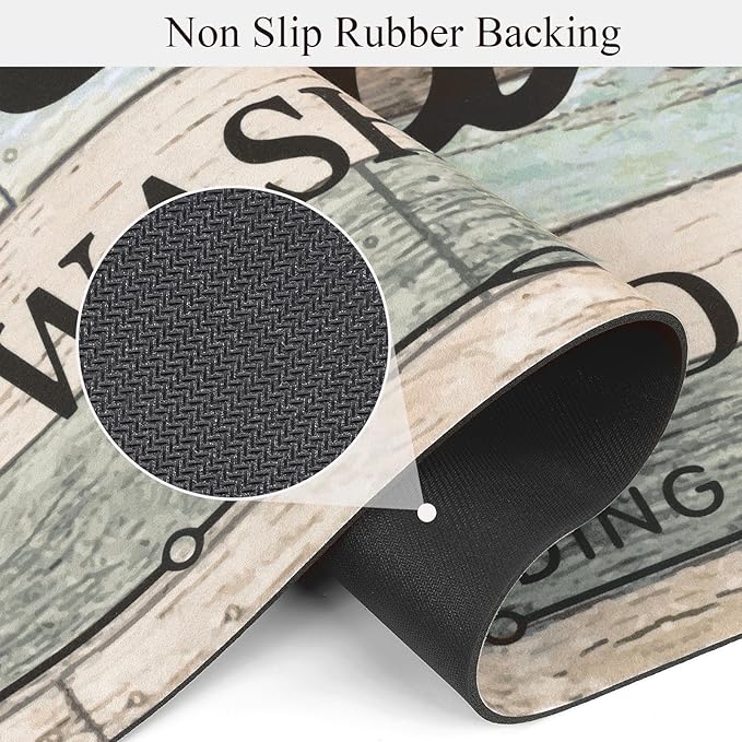 Pauwer Laundry Room Rug Runner 20"x60" Waterproof Rubber Laundry Mat Non Slip Kitchen Mats for Floor Washable Floor Mat Runner Rug for Farmhouse Mudroom Washroom Bathroom Decor