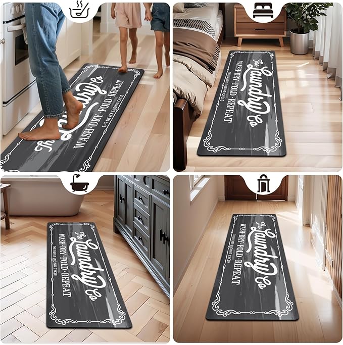 Pauwer Laundry Room Rug Runner 20"x60" Waterproof Rubber Laundry Mat Non Slip Kitchen Mats for Floor Washable Floor Mat Runner Rug for Farmhouse Mudroom Washroom Bathroom Decor