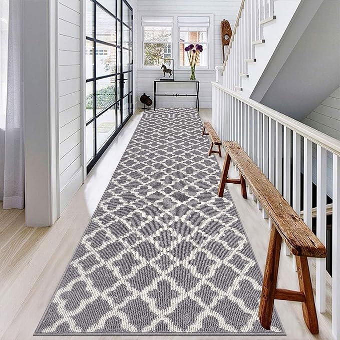 U'Artlines Extra Long Runner Rug for Hallway 2'8" x 12' Non Slip Kitchen Floor Carpet Runners Grey Geometric Pattern Machine Washable Area Rug for Entryway Bathroom