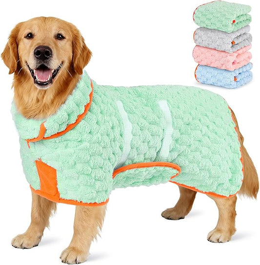 Glittme Dog Bathrobe for Drying Dogs, Super Absorbent Fleece Dog Towel Robe, Adjustable Dry Coat for Large Medium Small Dogs, Warm Pet Drying Vest for After Bath, Swimming, Muddy Walks & Car Travel