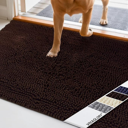 VIVAGLORY Dog Door Mat Absorpmax Dog Rug for Muddy Paw, Mat for Muddy Paw Door Indoor Floor Entryway, Waterproof Washable & Water Absorbent Dirt Trapper, 31" × 20", Brown