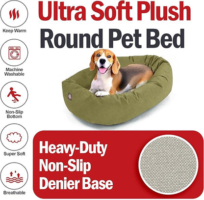 Majestic Pet 32 Inch Suede Calming Dog Bed Washable – Cozy Soft Round Dog Bed with Spine Support for Dogs to Rest Their Head - Fluffy Donut Dog Bed 32x23x7 (Inch) - Round Pet Bed Medium – Sage (2025)