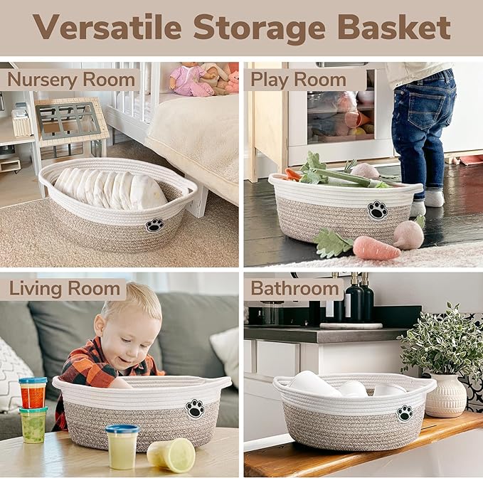 Dog Toy Basket Small Gift Basket for Baby, Woven Storage Baskets for Dog Cat, Nursery Storage Baskets for Diapers, Towels, 12"x 8" x 5" Mixed-Brown