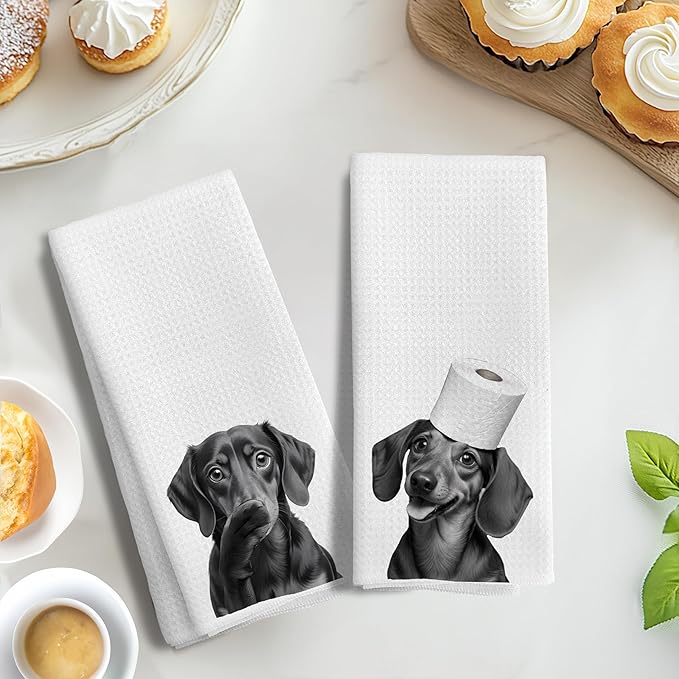 Dachshund Gifts Kitchen Towels Set of 2，Dachshund Gifts for Women Men Decor Accessories Hand Towels for Bathroom，Funny Dog Bathroom Hand Towels，16x24 Inch