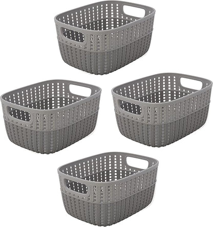 Simplify 4 Pack 2 Tone Sailor Knot Plastic Storage Tote | Decorative Basket | Closet Organization | De-clutter | Accessories | Toys | Bathroom Organization | Small | Grey/Grey