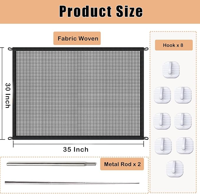 Mesh Dog Gate for Pets, Magic Pet Gate for The House, Portable Indoor Puppy Safety Fence Guard for Stairs and Doorways, Easy Install Anywhere, 35" W x 30" H, 8 Hooks