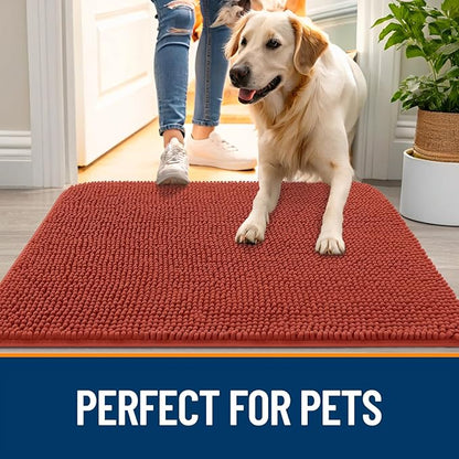 OLANLY Dog Door Mat for Muddy Paws 54x24, Absorbs Moisture and Dirt, Absorbent Non-Slip Washable Doormat, Quick Dry Chenille Mud Mat for Dogs, Entry Indoor Entryway Carpet for Inside Floor, Maple Red