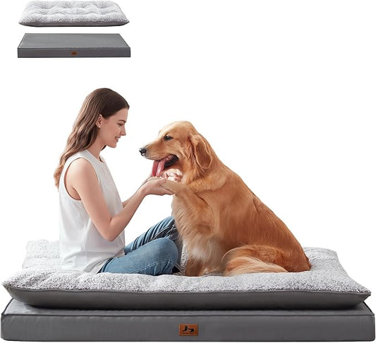 2-Pack XL Waterproof Dog Bed Large Size Dogs, Plush Cushion & Orthopedic Egg-Crate Foam Mattress for Senior Dogs, Washable Dog Crate Bed with Removable Cover, Dark Grey