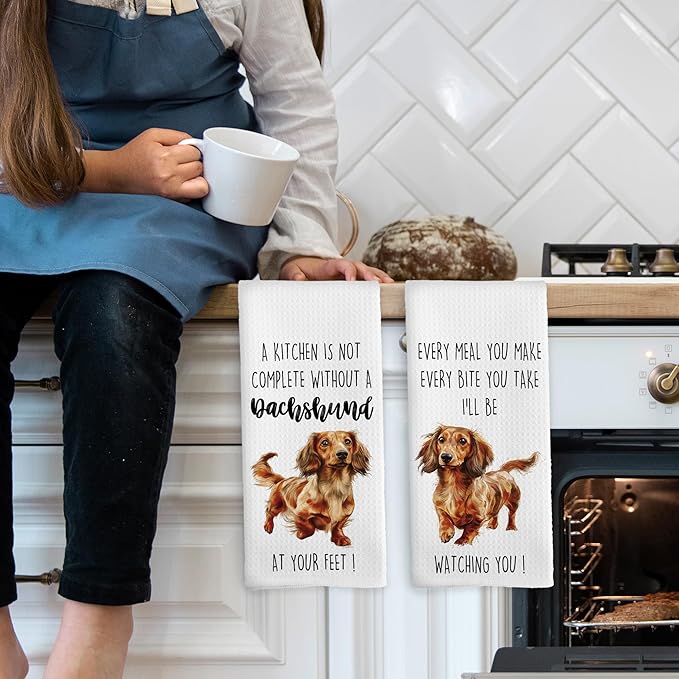 Dachshund Dog Kitchen Towels Set of 2, Funny Dog Kitchen Decor, Dogs Gifts for Women Men Hand Towel, Pet Owner Gift Decorative Tea Towels Dish Towel 16x24 Inch