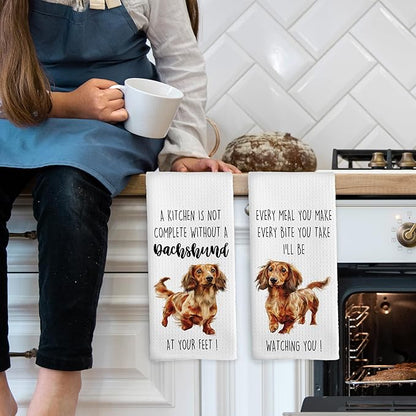 Dachshund Dog Kitchen Towels Set of 2, Funny Dog Kitchen Decor, Dogs Gifts for Women Men Hand Towel, Pet Owner Gift Decorative Tea Towels Dish Towel 16x24 Inch