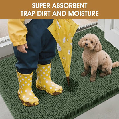 IM HOME Extra Large Dog Door Mats for Muddy Paws, 71" x 25" Christmas Chenille Absorbent Mud Mat for Dogs, Non Slip Heavy Dog Rugs for Muddy Paws, Soft Indoor Door Mat for Entryway, Mud Paw, Olive