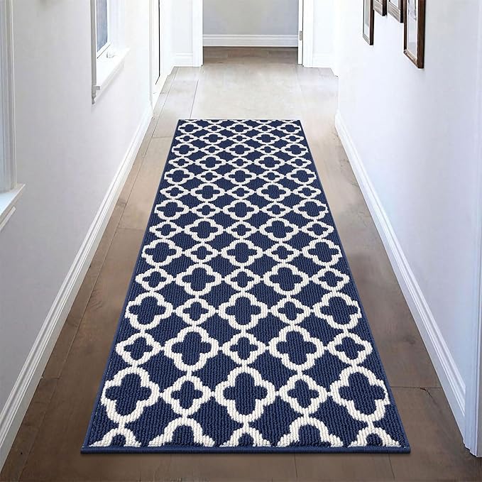 U'Artlines Runner Rug for Hallway 2×6feet Non Slip Kitchen Floor Carpet Runners Blue Geometric Pattern Machine Washable Area Rug for Entryway Bathroom