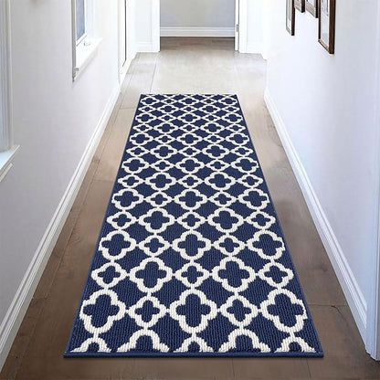 U'Artlines Runner Rug for Hallway 2×6feet Non Slip Kitchen Floor Carpet Runners Blue Geometric Pattern Machine Washable Area Rug for Entryway Bathroom
