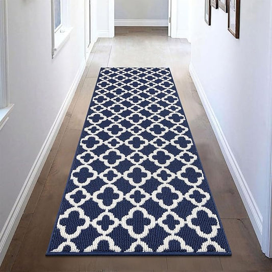 U'Artlines Runner Rug for Hallway 2×6feet Non Slip Kitchen Floor Carpet Runners Blue Geometric Pattern Machine Washable Area Rug for Entryway Bathroom