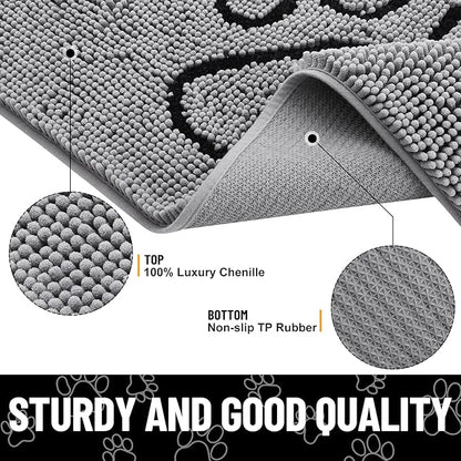 Smiry 2 Piece Dog Door Mat for Muddy Paws, Absorbent Dirt Trapper Non Slip Quick Dry Washable Chenille Mat for Mud Dogs, Entry Rug for Indoor and Outdoor (36x24 Inches, Grey)