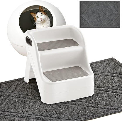 Marsui 2 Pack Cat Ramp for Litter Box Steps with 23" x 35" Non Slip Cat Mat Dog Stairs Rubber Feet Step for Automatic Litter Box Older Elderly Small Cats Animal Pets