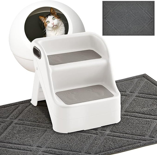 Marsui 2 Pack Cat Ramp for Litter Box Steps with 23" x 35" Non Slip Cat Mat Dog Stairs Rubber Feet Step for Automatic Litter Box Older Elderly Small Cats Animal Pets