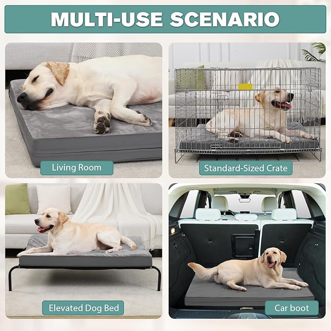 Outdoor Waterproof Extra Large Dog Bed, XL Pet Beds Washable 44 inch, Orthopedic Foam Sleeping Pad with Removable Cover Reversible Anti-Slip 44"x32", Grey