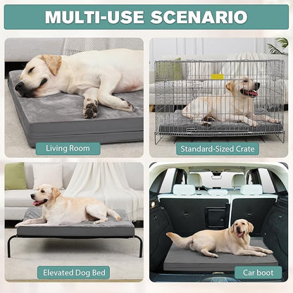 Waterproof XL Dog Beds Large Sized Dog, Outdoor Washable Crate Pad 42 inch, Extra Large Orthopedic Foam Pet Bed with Durable Removable Cover Reversible, XLarge Anti-Slip Kennel Pads, 41"x27", Gray