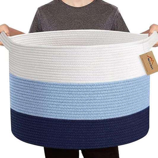 Large Kids Toy Basket, 22" x 14" Soft Woven Cotton Rope Basket, Toy Storage Bin for Kids, Big Baby Nursery Organization, Floor Stuffed Animal Storage, Blanket Pillow Holder for Living Room