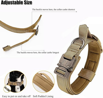 Tactical Dog Collar, Adjustable Military Training Nylon Dog Collar with Control Handle and Heavy Quick-Release Metal Buckle for Small Medium Large Dogs, Emerald Green M