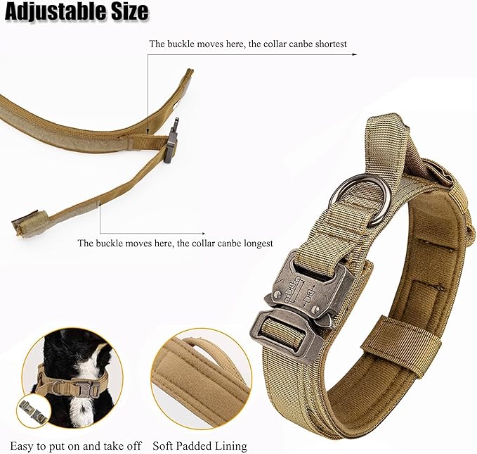Tactical Dog Collar, Adjustable Military Training Nylon Dog Collar with Control Handle and Heavy Quick-Release Metal Buckle for Small Medium Large Dogs, Black S