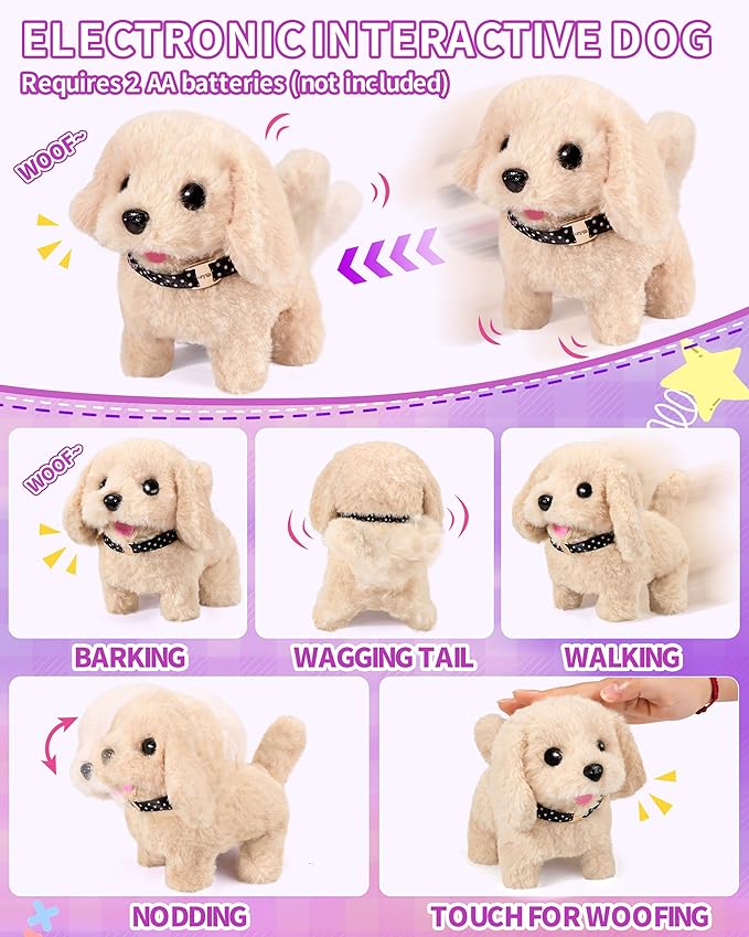 23Pcs Dog Toys for Kids Girls, Walking Barking Interactive Realistic Stuffed Dog with Portable Puppy Stroller & Accessories Toys, Pretend Puppy Pet Care Playset Gifts for Little Girls 3 4 5 6 Year Old