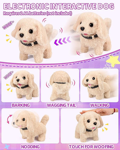23Pcs Dog Toys for Kids Girls, Walking Barking Interactive Realistic Stuffed Dog with Portable Puppy Stroller & Accessories Toys, Pretend Puppy Pet Care Playset Gifts for Little Girls 3 4 5 6 Year Old