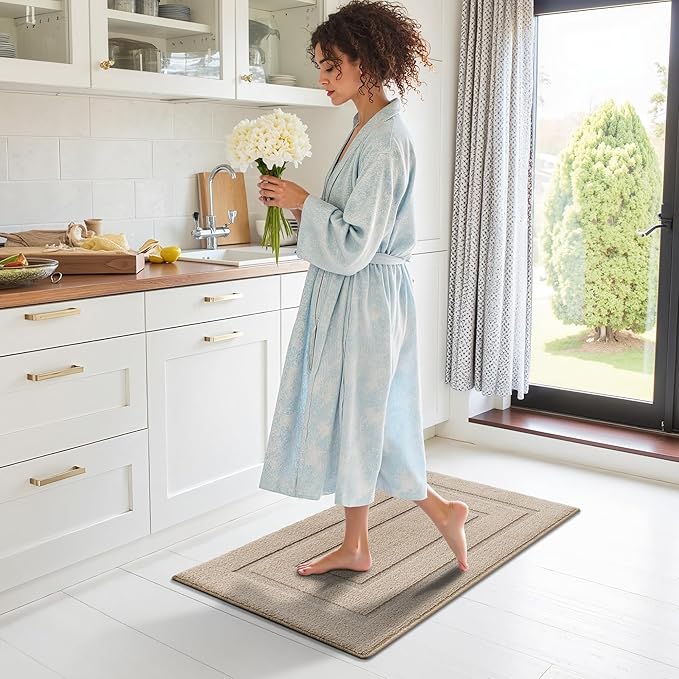 GRANNY SAYS Kitchen Mats for Floor Resist Dirt Kitchen Rugs Non Slip Washable, Small Rug for Sink Laundry Thick Durable Polypropylene Comfort Standing, 32" x 20", Khaki