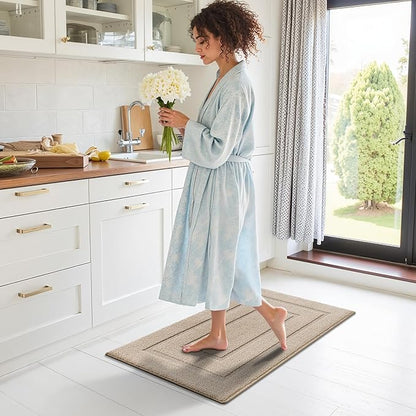 GRANNY SAYS Kitchen Mats for Floor Resist Dirt Kitchen Rugs Non Slip Washable, Small Rug for Sink Laundry Thick Durable Polypropylene Comfort Standing, 32" x 20", Khaki