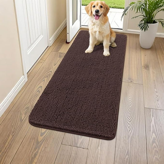 Smiry Dog Door Mat for Muddy Paws 45x27, Absorbs Moisture and Dirt Doormat, Non-Slip Washable Quick Dry Chenille Front Door Mat Indoor Entrance, Entryway Carpet for Inside Floor, Brown
