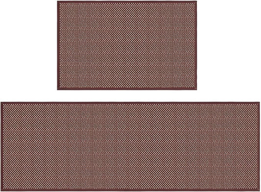 Artoid Mode Washable Non Slip Red Kitchen Rugs and Mats Set of 2, Rubber Backing Absorbent Kitchen Mats for Floor Front of Sink - 17x29 and 17x47 Inch