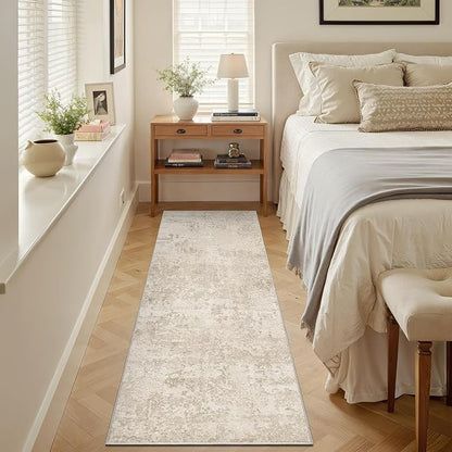 Art&Tuft Non-Slip Runner Rug - 2‘6x8 Runner Rug Washable Low-Pile Rugs Runners, Soft Distressed Carpet Runner for Bedroom Bathroom Kitchen Laundry Living Room, Beige
