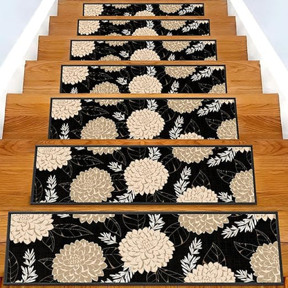 Non-Slip Carpet Stair Treads 4PCS, 8"x30" Peel and Stick Stair Runner for Wooden Steps Indoor, Washable Reusable Adhesive Backing, Pet-Friendly Safety Mats for Kids, Elders, Dogs