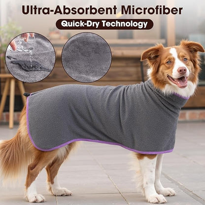 Microfibre Dog Bathrobe Towel Wrap Super Absorbent Dog Drying Coat Bath Robe for Puppy, Medium & Large Dogs, Fast Drying, Adjustable