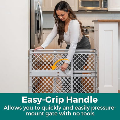 MYPET Universal Pet Gate: 26” - 42” Wide Dog Gate for Doorways with Pressure Fit or Swinging Door Hardware Mounting Types Included: 26" Tall; Gray