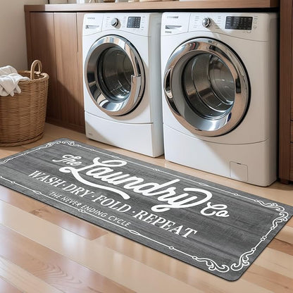 Pauwer Laundry Room Rug Runner 20"x60" Waterproof Rubber Laundry Mat Non Slip Kitchen Mats for Floor Washable Floor Mat Runner Rug for Farmhouse Mudroom Washroom Bathroom Decor