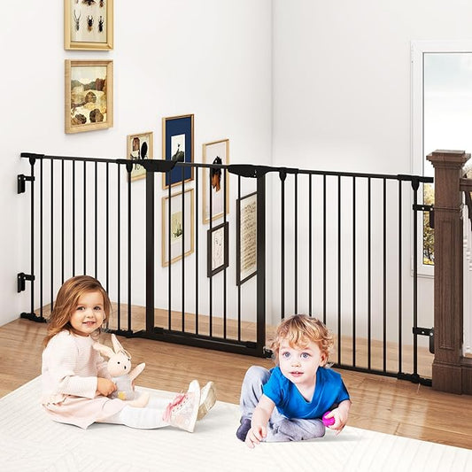 AUXSOUL 74" Wide Baby Gate Metal Safety Playpen - Fireplace Fence for Toddler/Pet/Dog, 3-Panel,30" H, Black