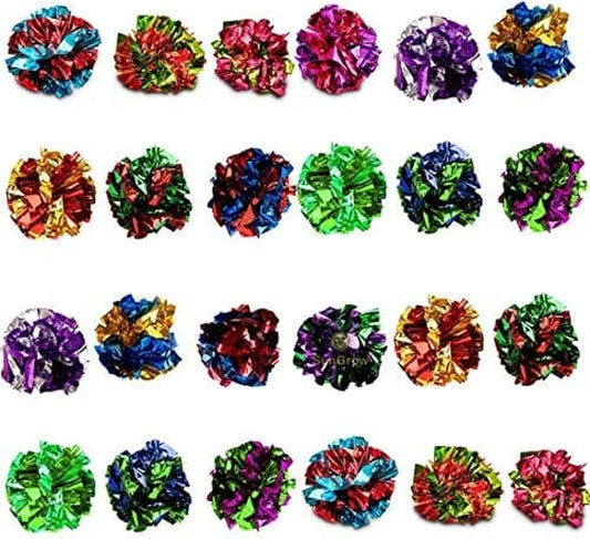 SunGrow 24 Pcs Cat Mylar Crinkle Balls, 2" for Exercise to Keep Fit, Lightweight, Multicolor Shiny Foil with Crinkly Sound for Indoor Pet Cat, Kitten