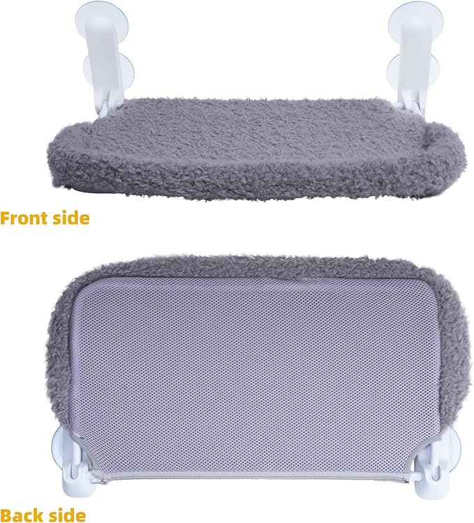 YUNIQUE Cat Window Perch with Cushion Rim, Upturned Edge Bracket, Portable Wall Hammock for Indoor Cat, Grey